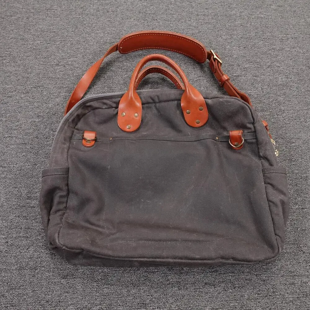 Winter Session Garrison Bag Waxed Canvas Mens Gray Briefcase Leather Strap